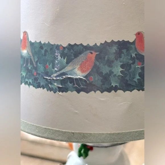 Morjolein Bastin Snowman Lamp & Shade Holly/Rabbit/Bird/Winter 11”T Whimsical - Picture 8 of 10